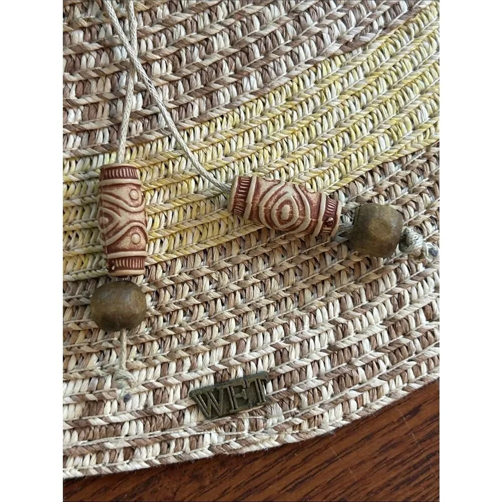 🏝️ Wide Brim Straw Sun Hat 👒 Tiki Beads Packable!